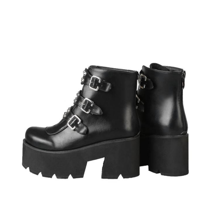 Women’s Faux Leather Platform Ankle Boots Punk Gothic Casual Dress Creeper Shoes