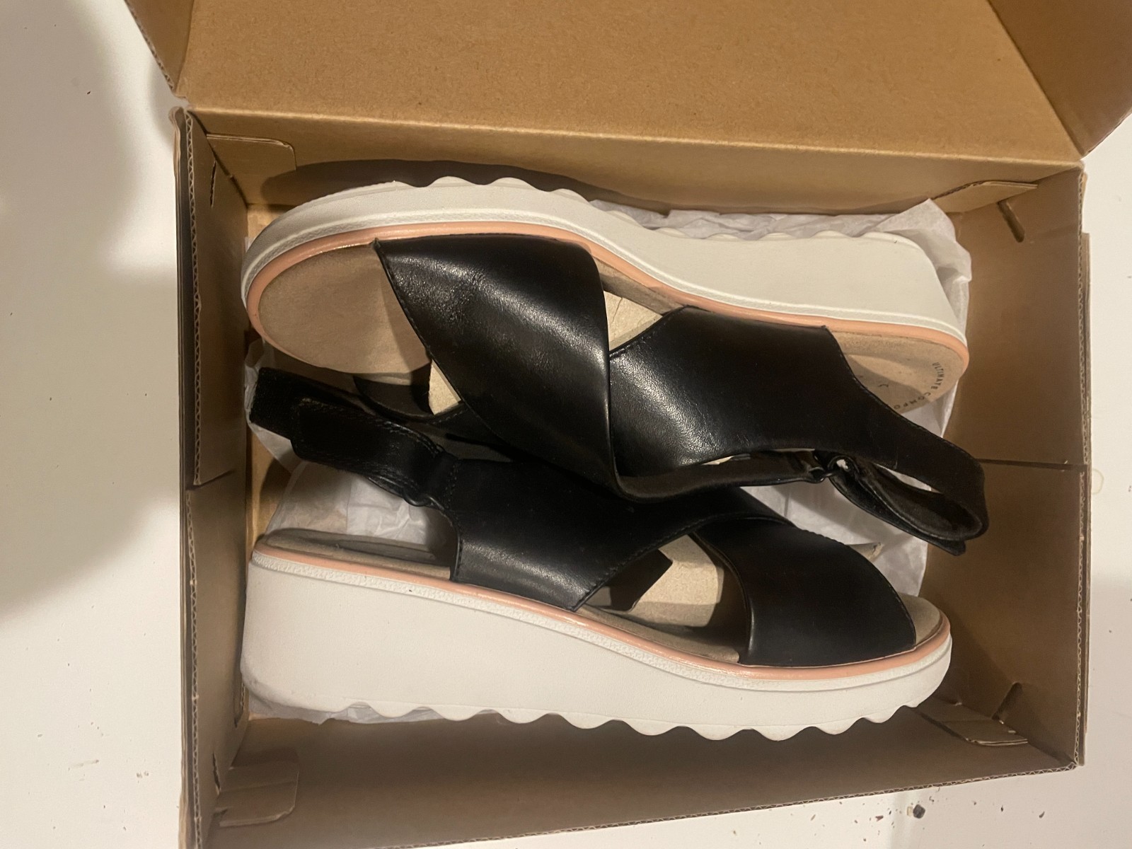 Clarks Jillian Jewel Black Leather Wedge Sandals Women’s 9M Slingback w/ Box