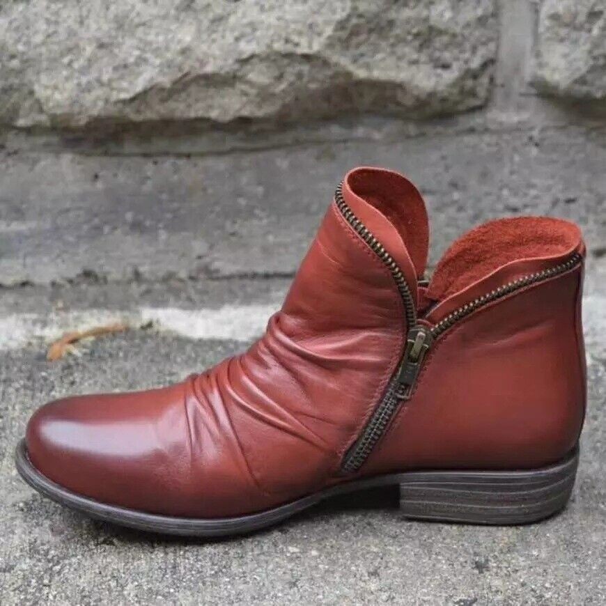 Women’s Casual Thick Heel Flates Round Toe Short Boots Set Zipper Casual Shoes