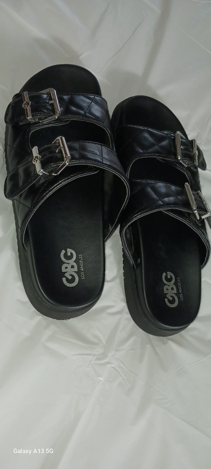 G By Guess Quilted Double Strap Slide Sandal With Silver Tone Buckle Size 8.5…