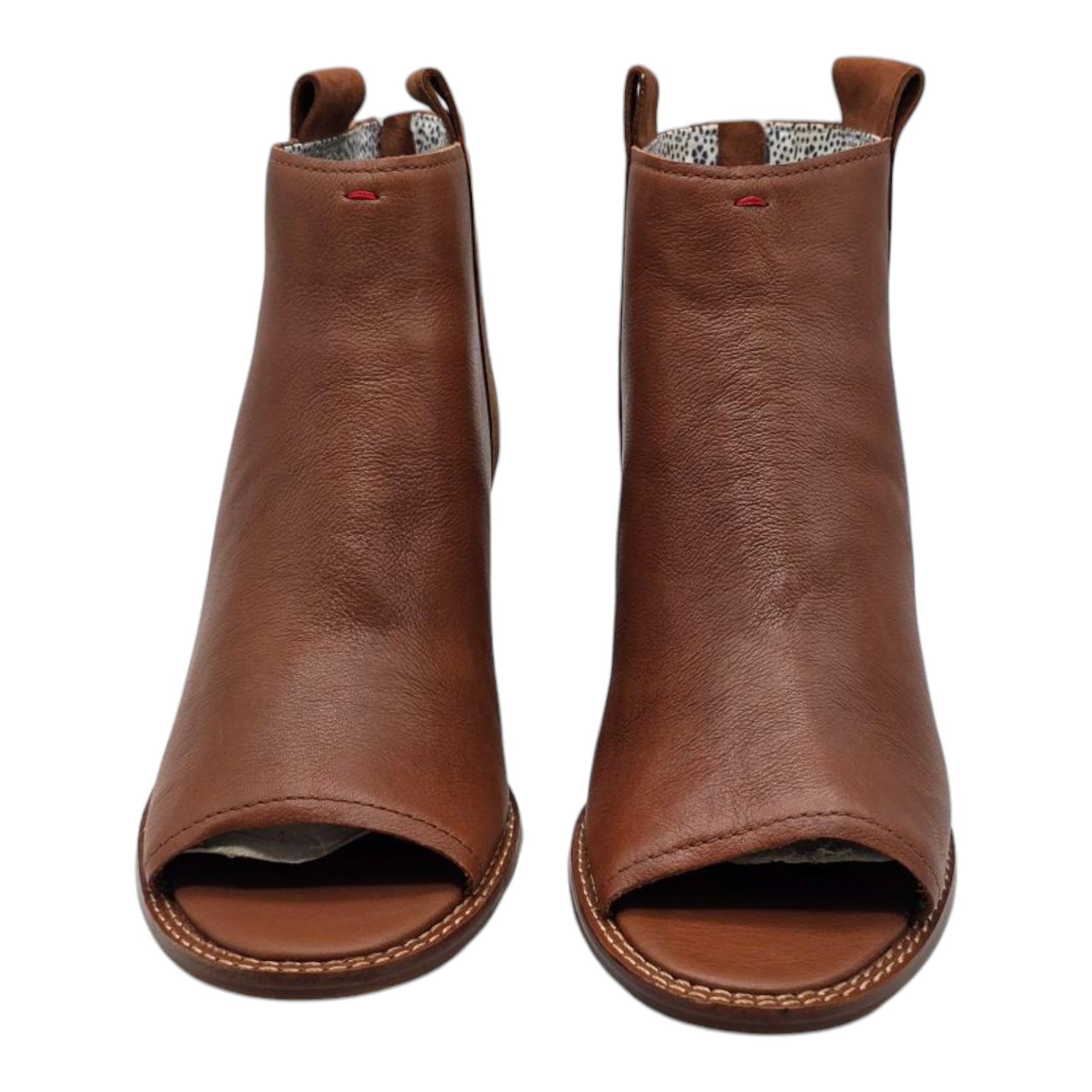 ED Ellen Degeneres Taromi Peep Toe Cognac Leather Ankle Boots Booties 8.5