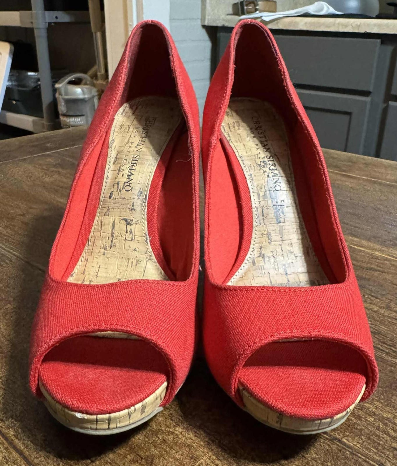 Christian Siriano for Payless Solid Print Peep Toe Red Heels Pumps Size 7.5
