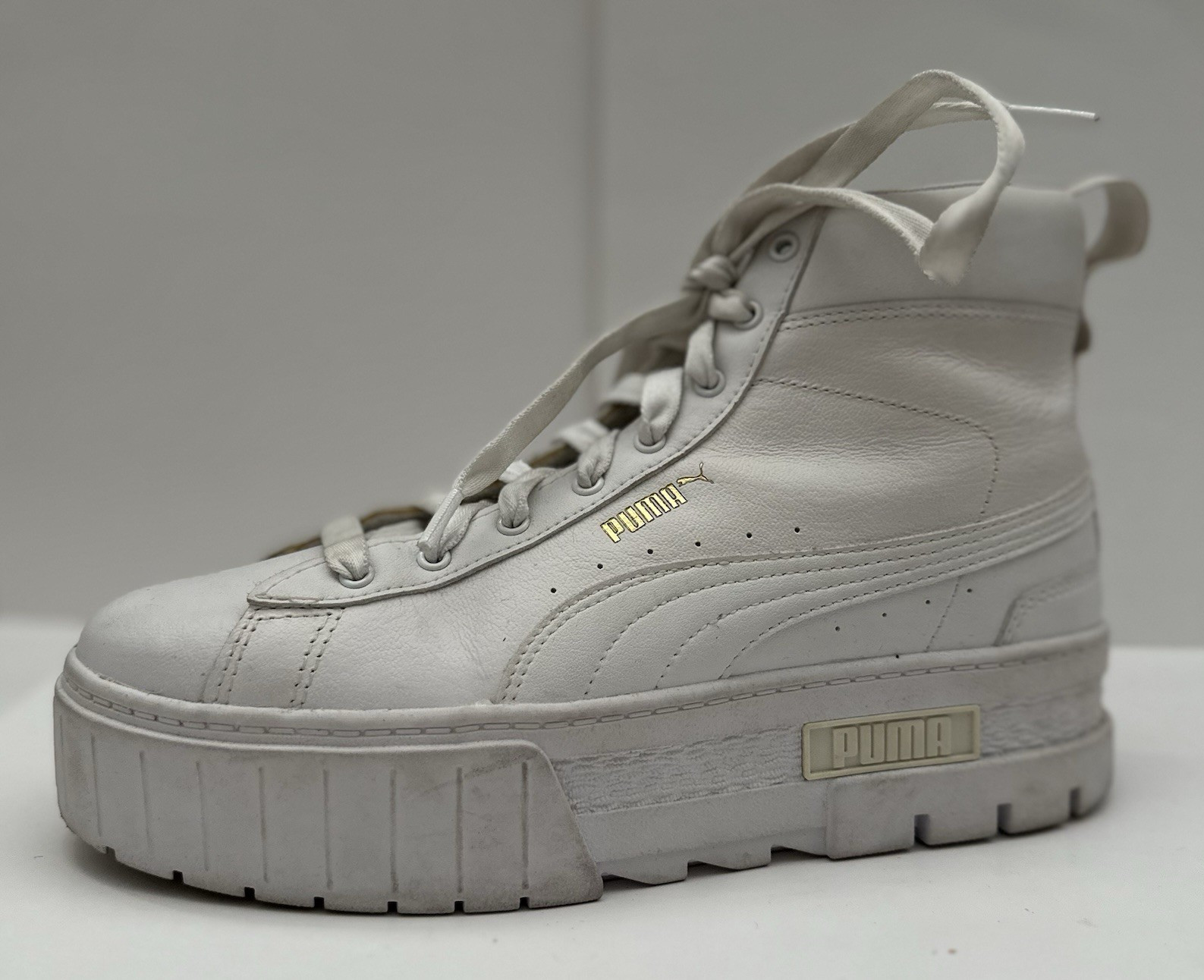PUMA Mayze Triple White Women’s Lace-Up Leather High Top Sneaker 381170-01