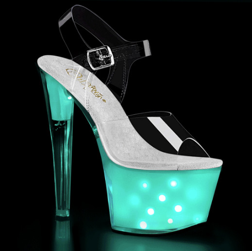 7″ Clear Rainbow Color LED Changing Lights Up Stripper Pole Dancer Heels Shoes