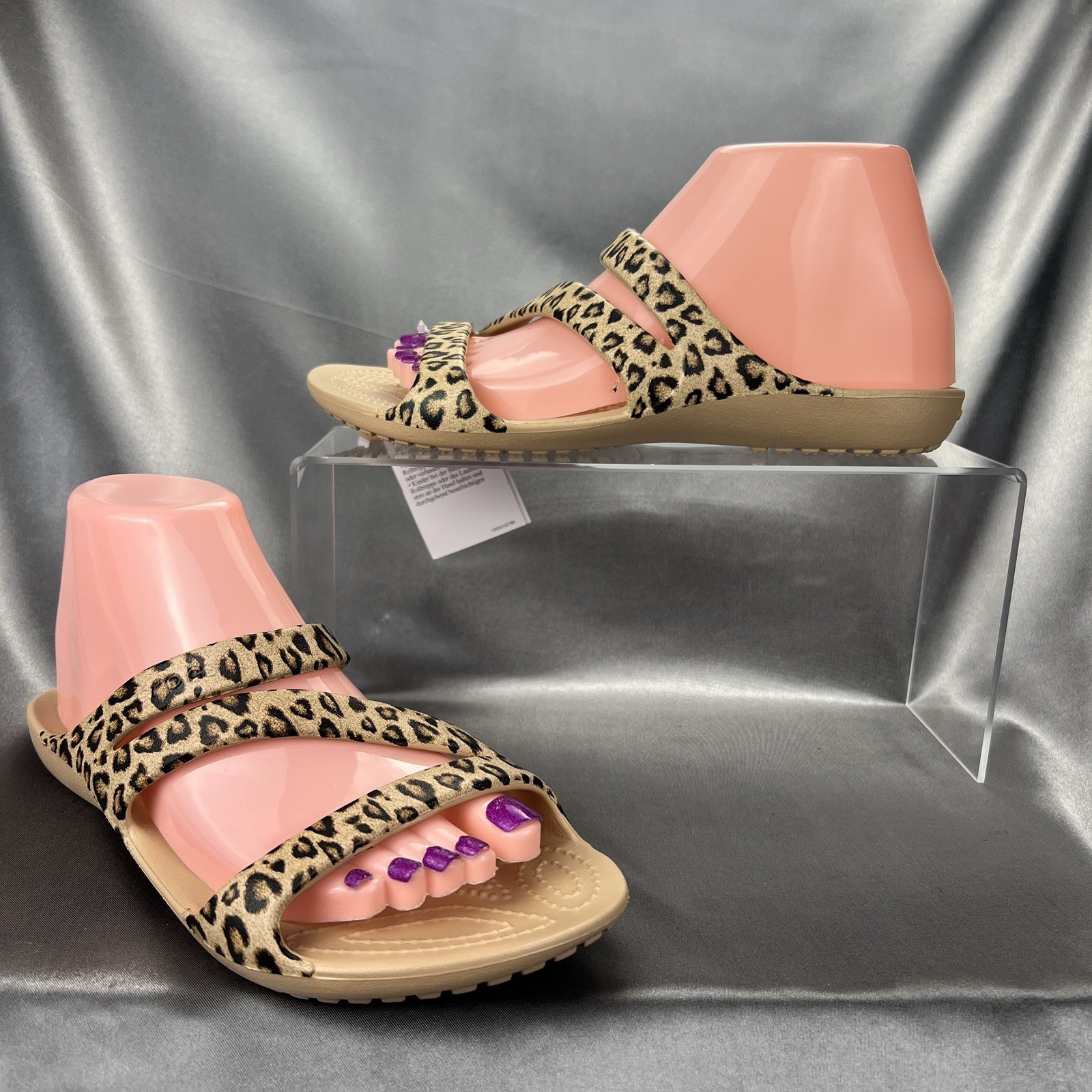 Crocs Kadee II Leopard Sandals Women’s 7 Strappy Slides Spring Shoes 206894-90L