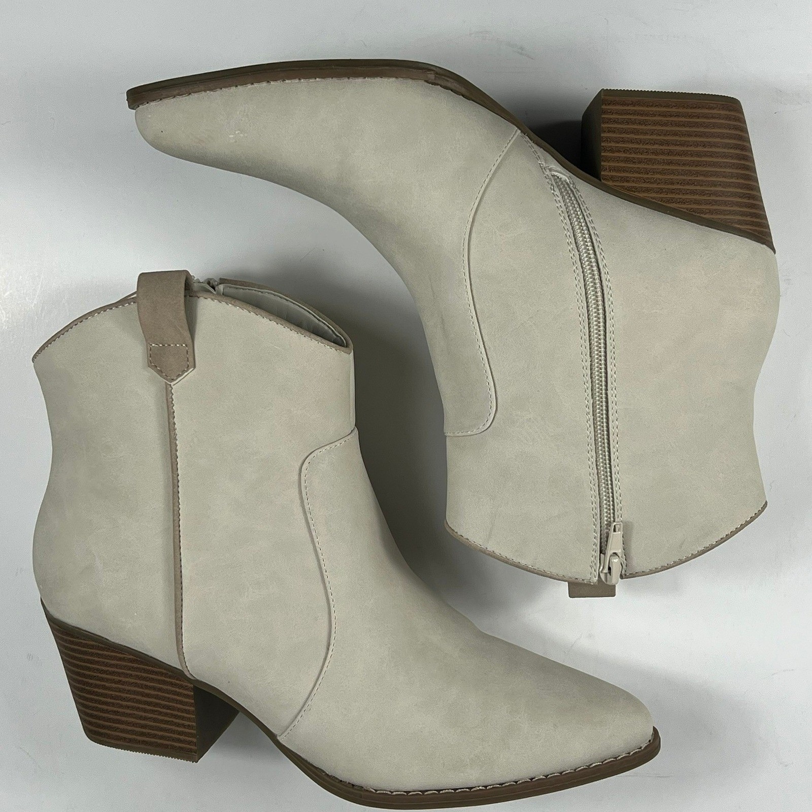 a.n.a Delno Western Ankle Boots Pointed Toe Block Heel Cream Beige Womens 10M
