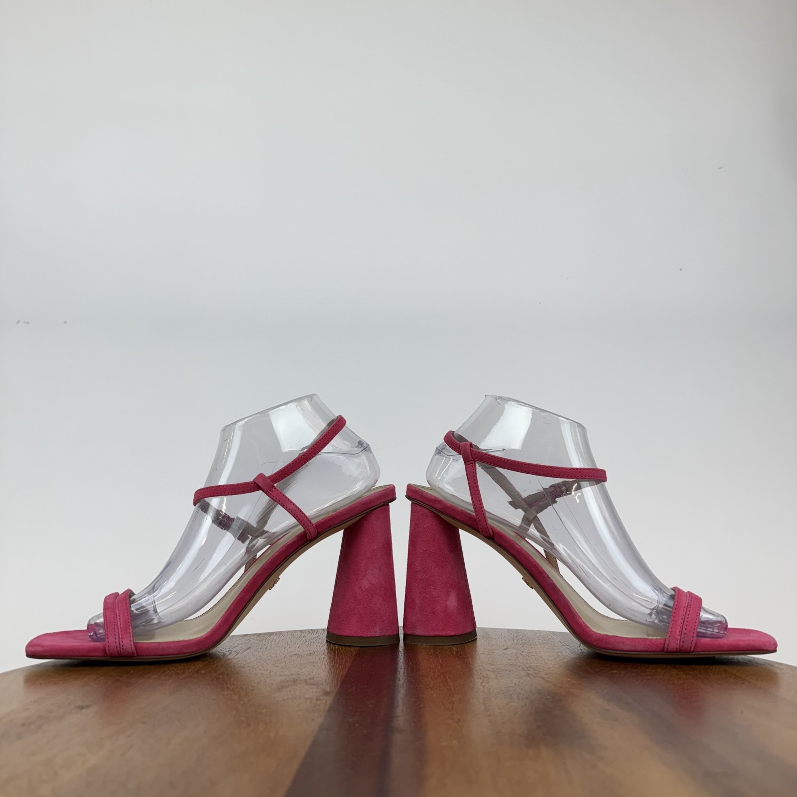 New $140 Womens Sam Edelman Kit Dahlia Pink Suede Heels Sandals Shoes Size 9.5 M