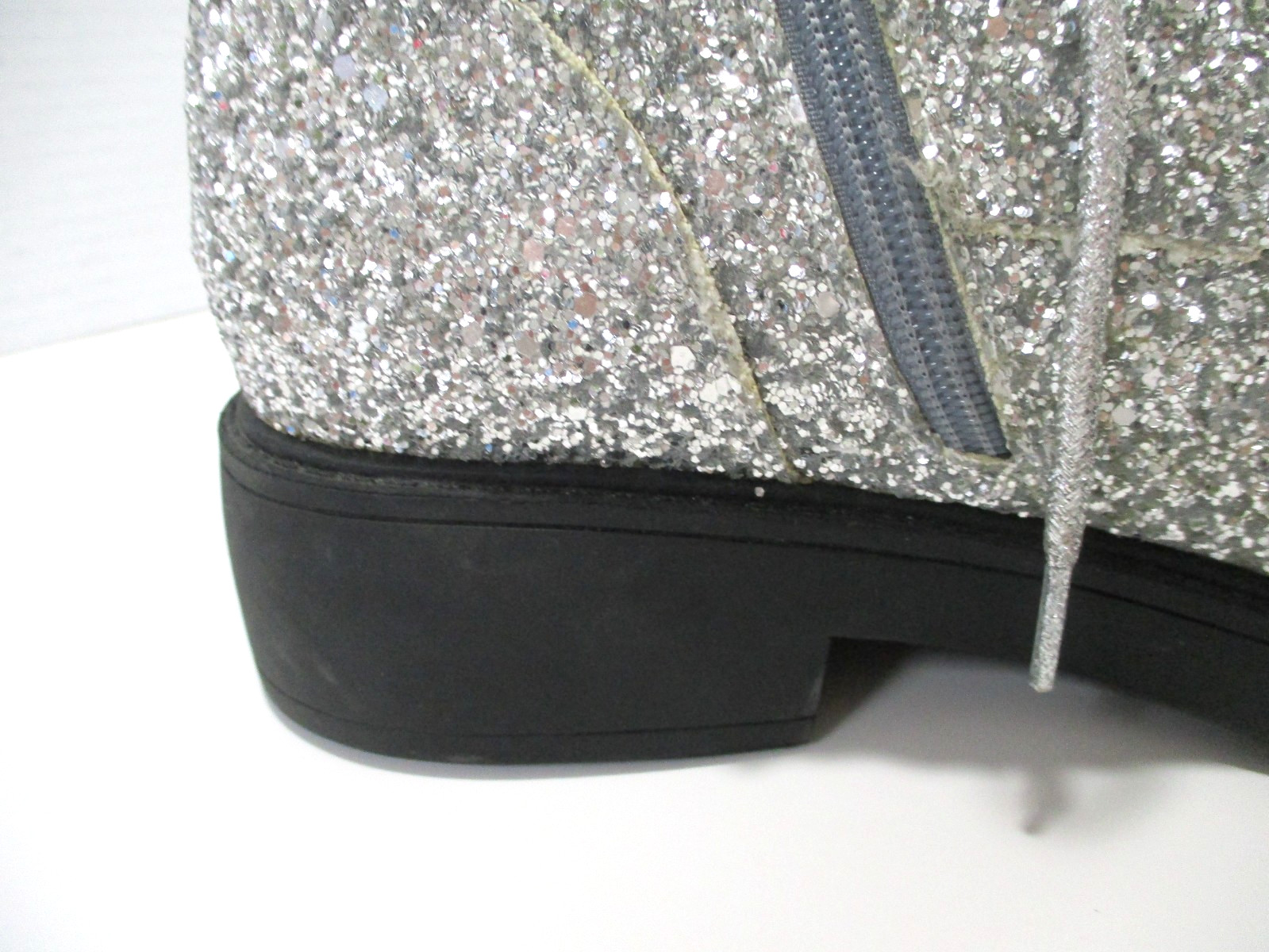 Fashion Glitter Combat Boots Womens 7 Silver Lace Up Zipper Boots Shoes READ