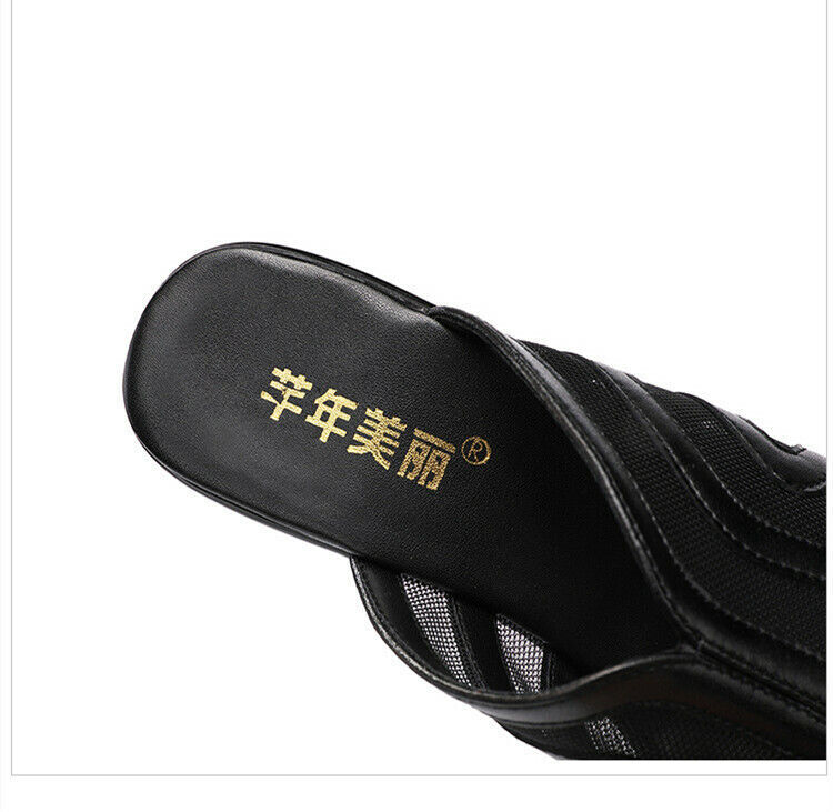 Women Block Heel Sandals Platform Backless Peep Toe Slip on Summer Mules Slides