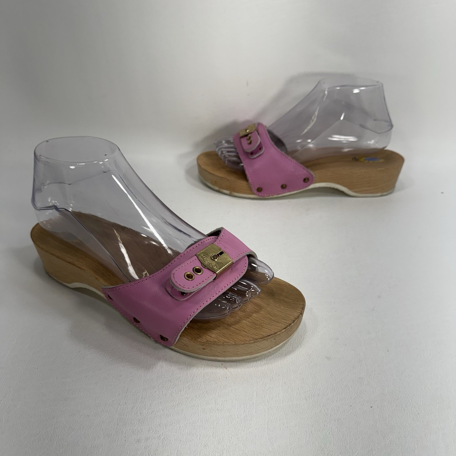 Dr. Scholl’s The Original Wooden Sandals Slides Pink Leather Size 7 Italy