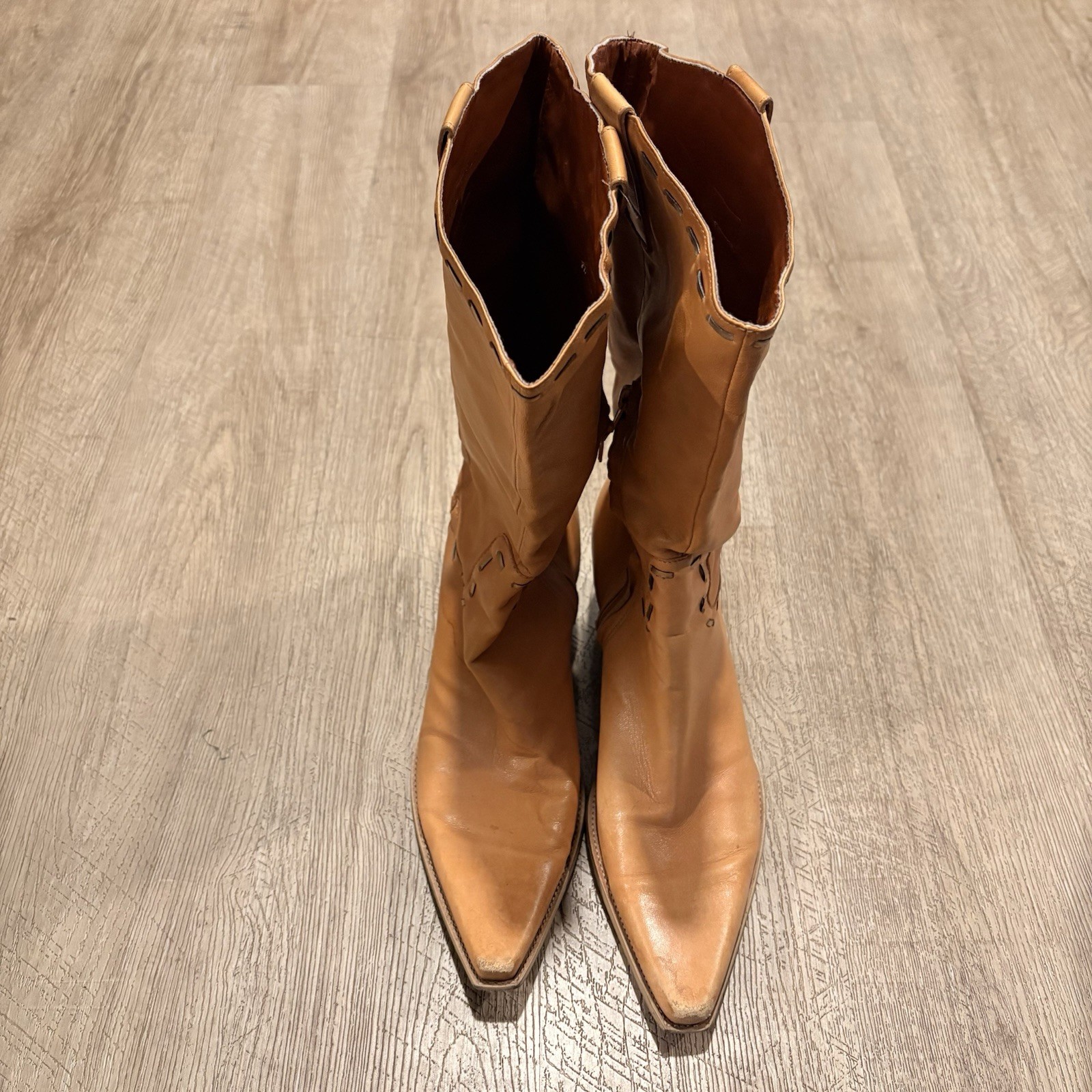 BCBGirls Leather Cowboy Boots Size 10 B/40 Camel Color Made In Brazil