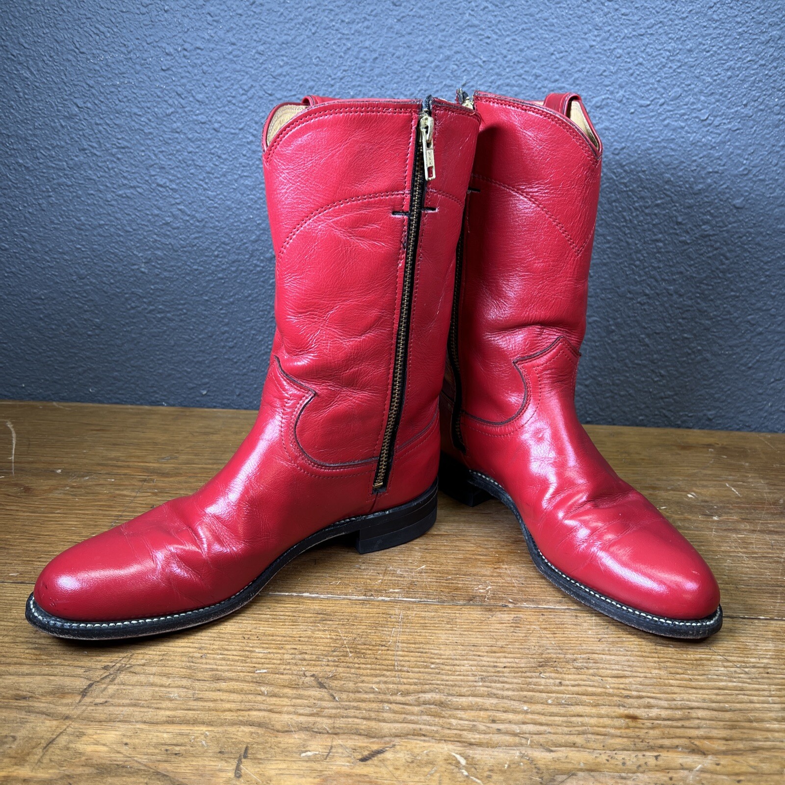 JUSTIN Western Boots 59794 3 Red Side Zip Women Sz 6 B Made In USA 90’s Vintage