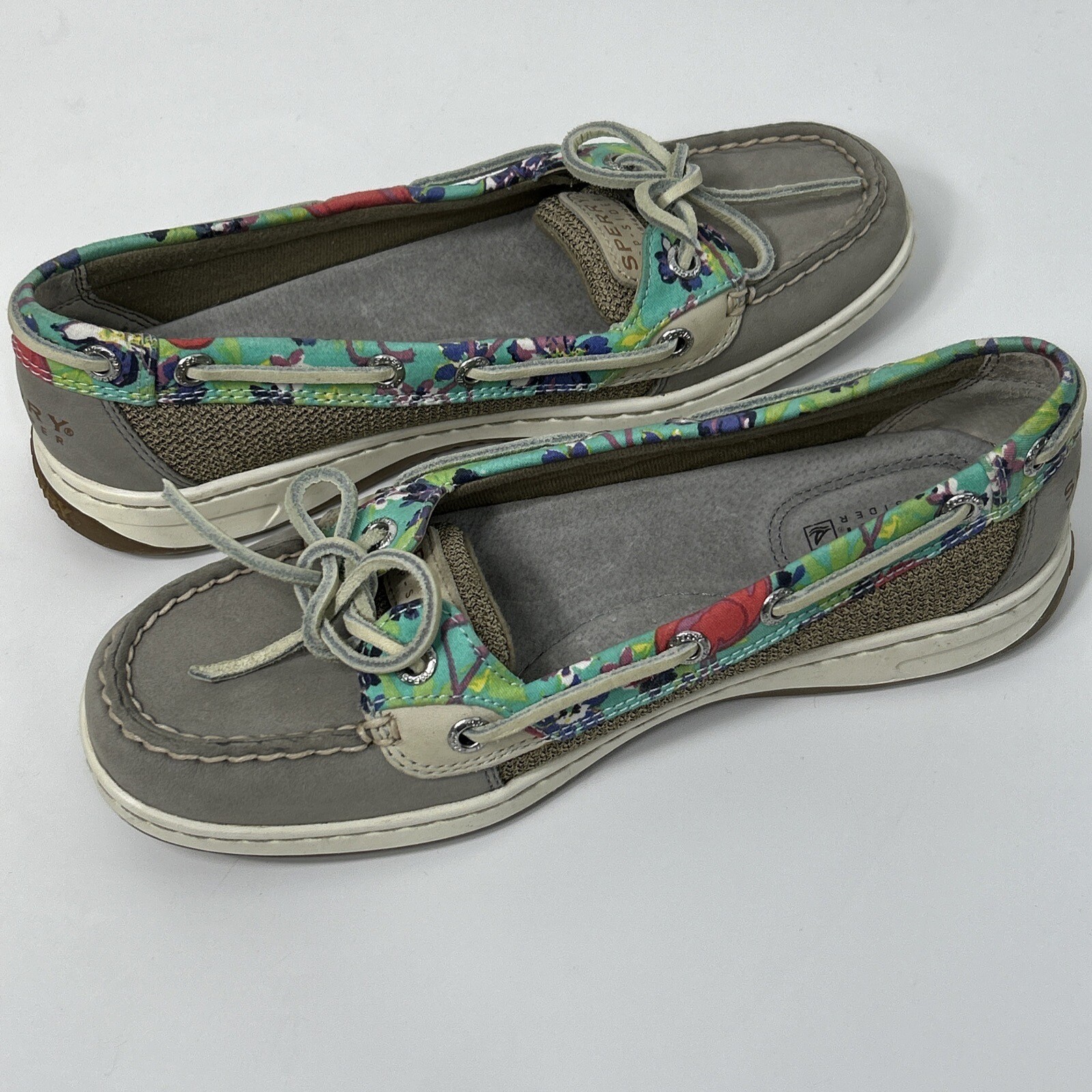Sperry Boat Shoe Top Sider Women’s Angelfish Sz 6.5 Floral Gray Flamingo Slip On