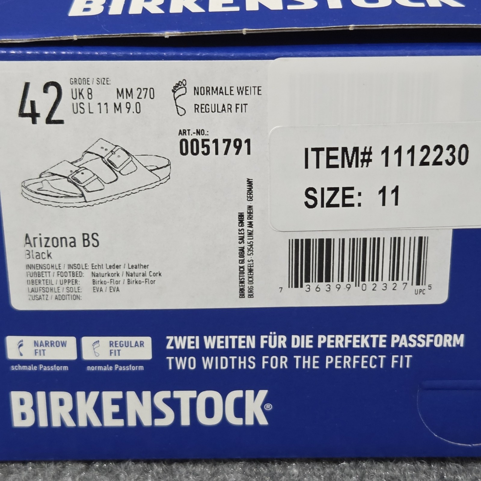 BIRKENSTOCK Women’s 11 Men’s 9 Arizona BS Slide Black Sandals Unisex 9M-11W
