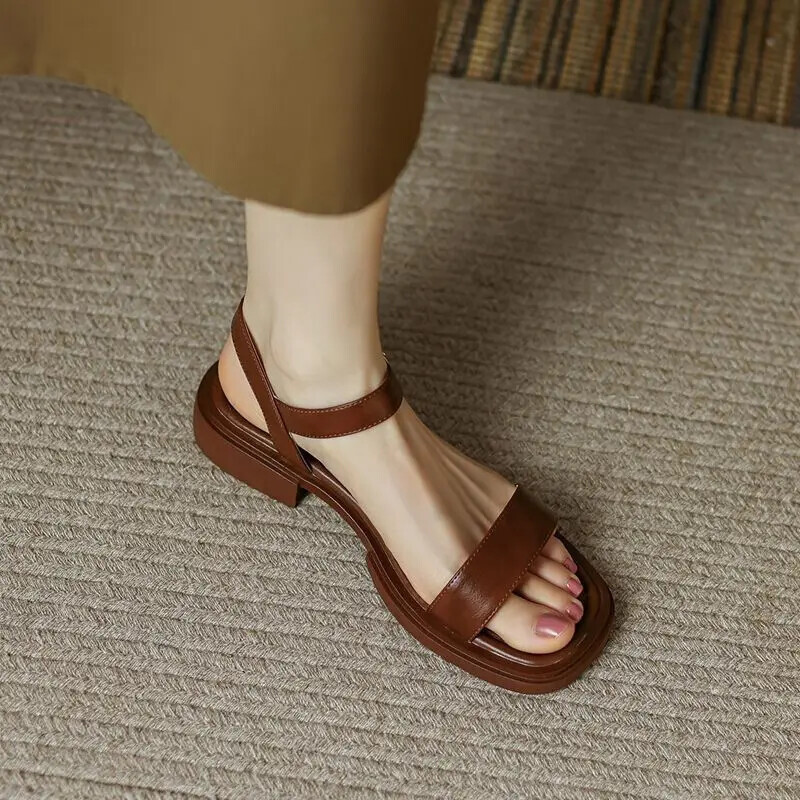 2025 Summer Women Sandal Low Heels Basic Concise Office Casual Outdoor Shoes Lot
