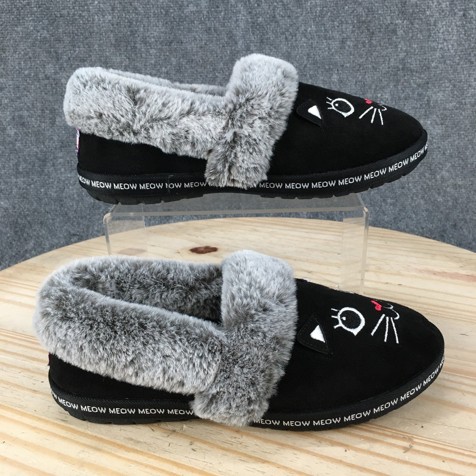 Bobs From Skechers Too Cozy Meow Pajamas Slippers Womens 7 Slip On Black NEW