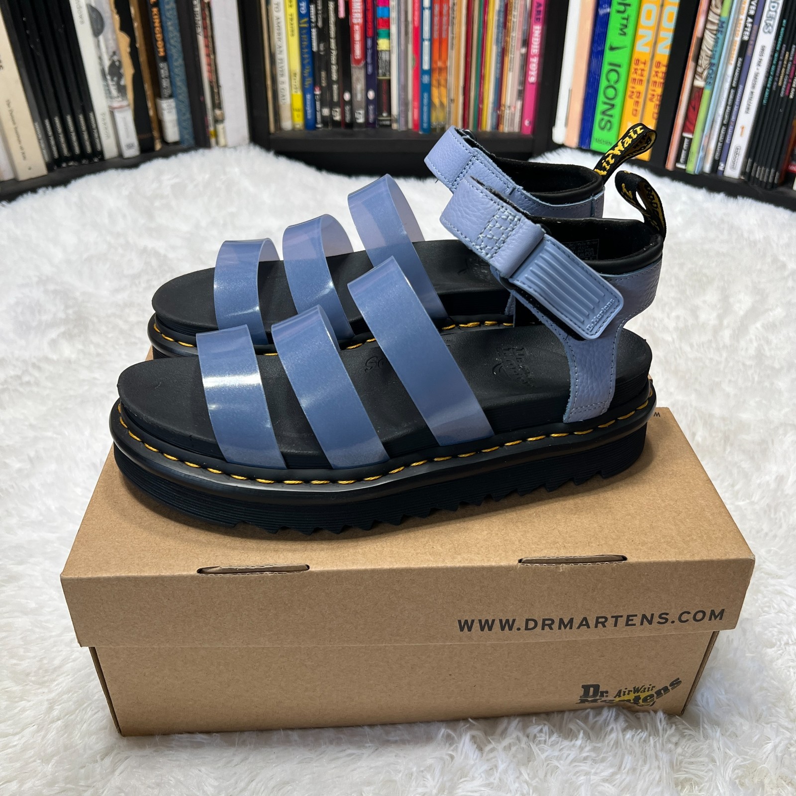 DR MARTENS BLAIRE JELLY GLITTER STRAP SANDALS ZEN BLUE