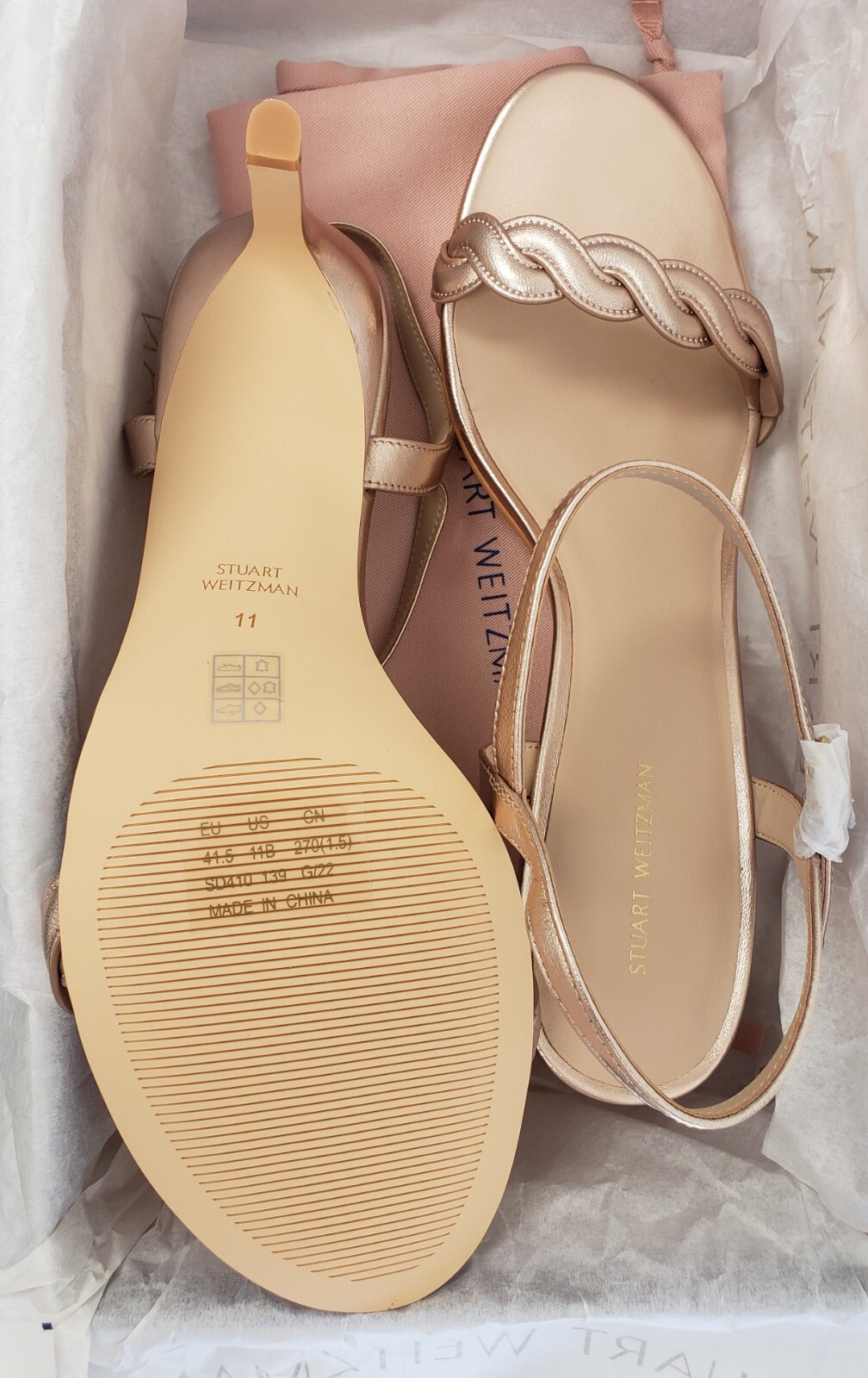Stuart Weitzman Dancer Twistie 75 Womens Leather Heels Sandals Rose Gold Size 11
