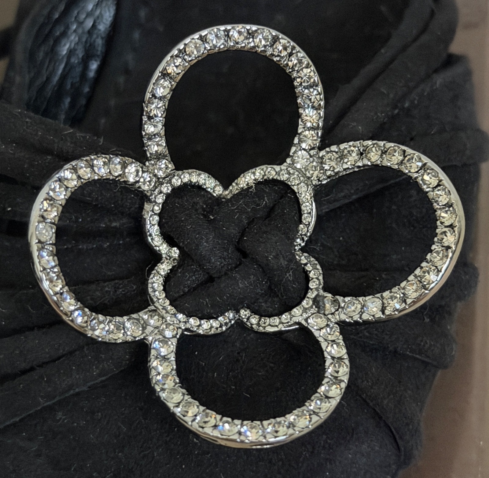 Louis Vuitton Monogram Flower Logo Crystal Black Suede Slingback Pumps 36 $1695