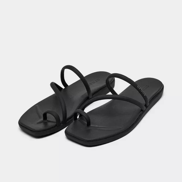 Crocs Miami Women Toe Loop Sandals Square Toe Minimalist Strappy Black Shoes New