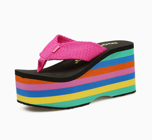 Womens Wedges Flip Flops Summer High Heels Sandals Platform Slippers Solid Shoes