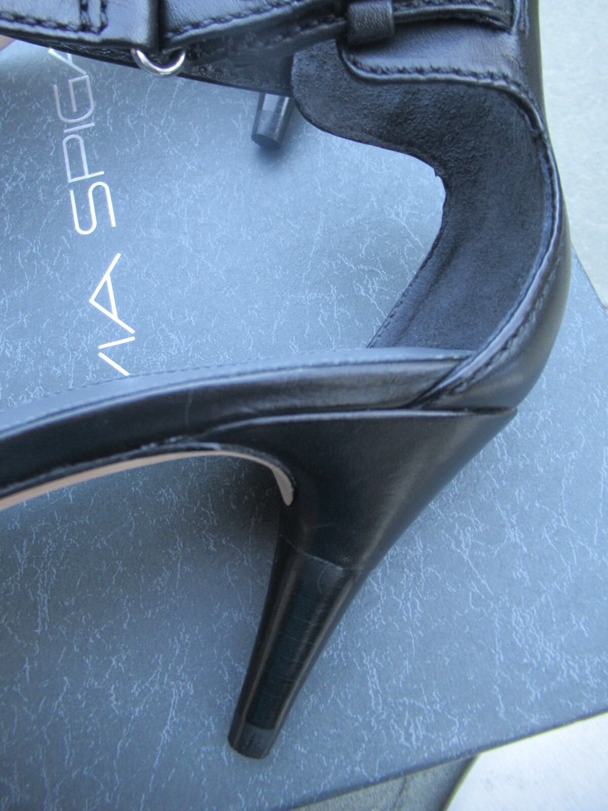 NIB Via Spiga V- Trina 2 Black Vachetta 3.25 in OpenToed Sandal Heels-7.5 M