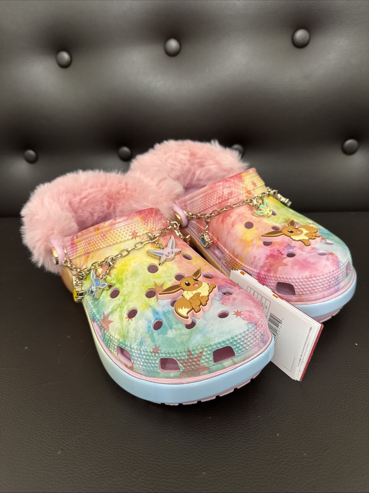 NEW Crocs Pokemon Eevee Classic Platform Clogs Womens Size 7 Pink Multi Fur