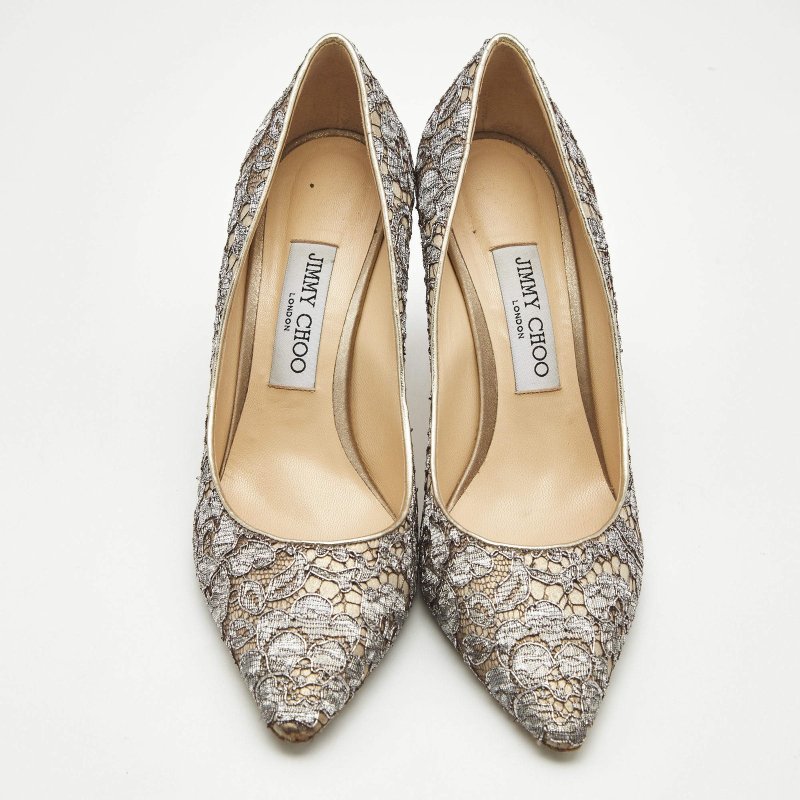 Jimmy Choo GreyBeige Lace Romy Pumps Size 385