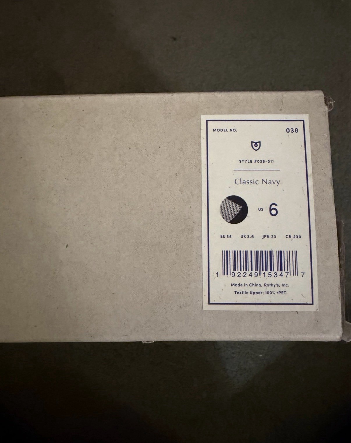 Rothy’s Size 6 Navy and White Sneakers Brand New In Original Packaging In Box