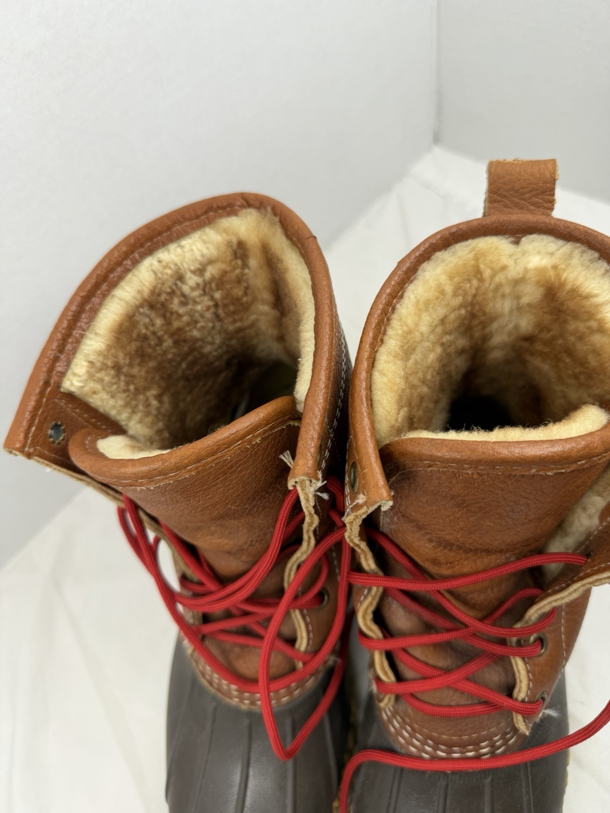 L.L.Bean Bean Boots Shearling Lined Brown Leather Duck Boots Made In Maine