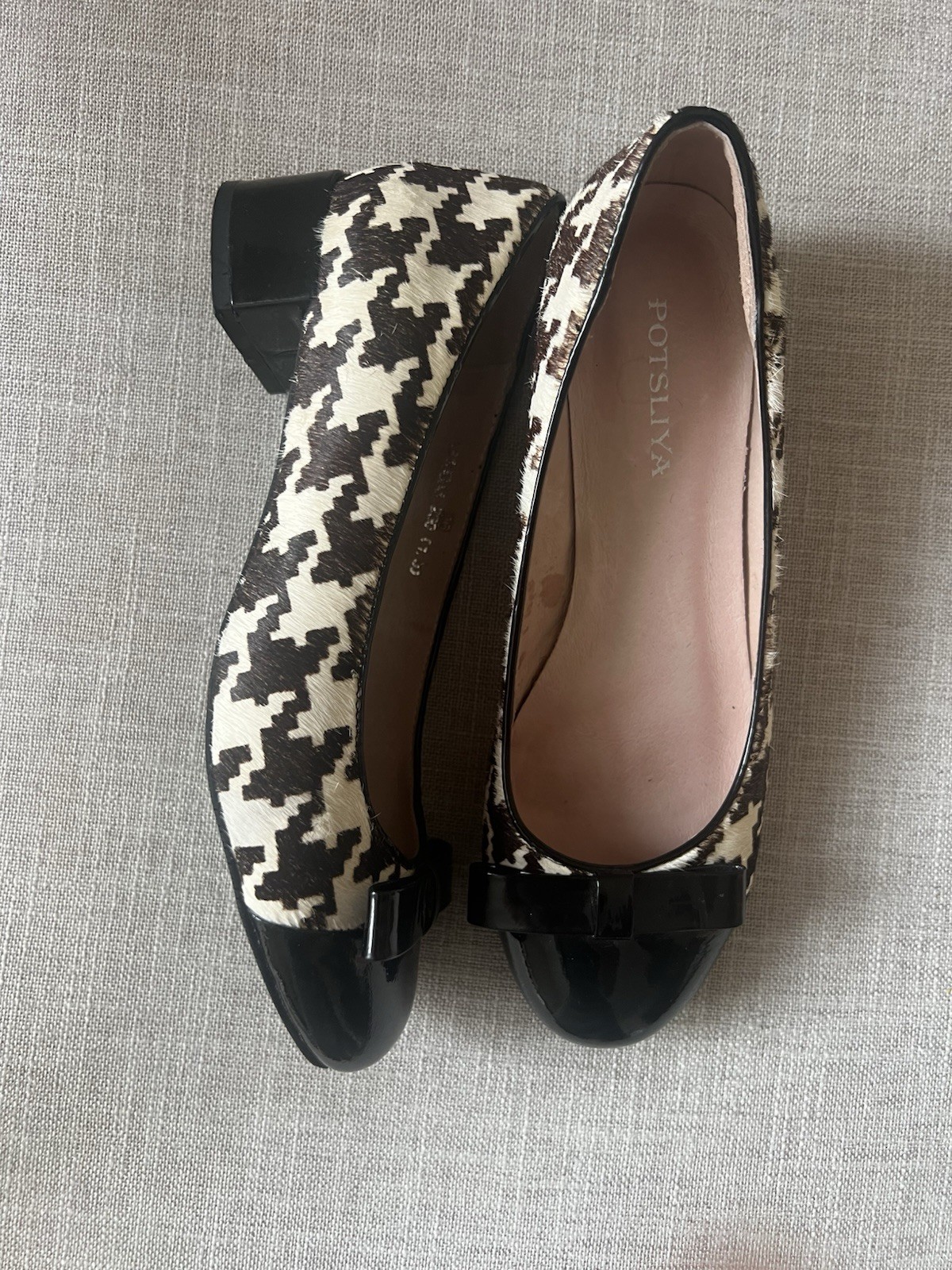 POTSILYA Women’s Black/beige Houndstooth Bow Slip-On Ballet Flats US 7.5