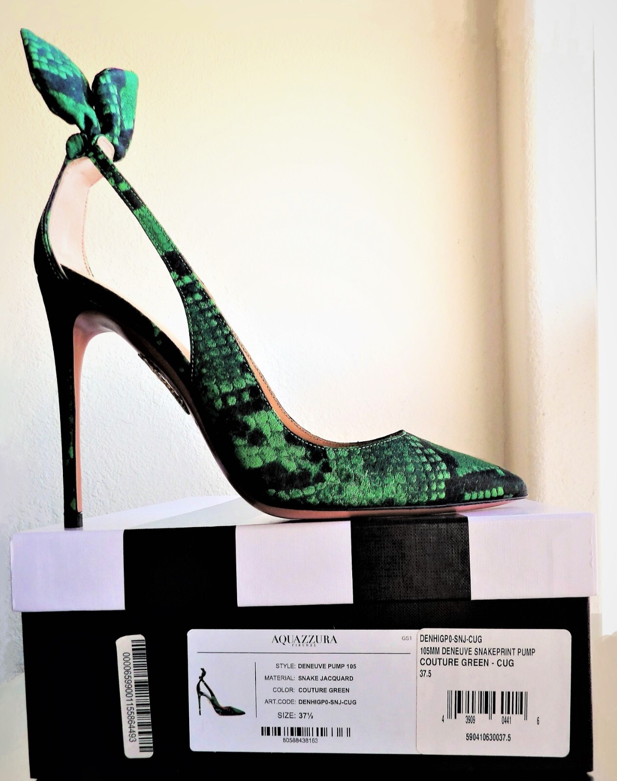 AQUAZZURA Deneuve 105 Stunning Stiletto Bow Pump 37.5