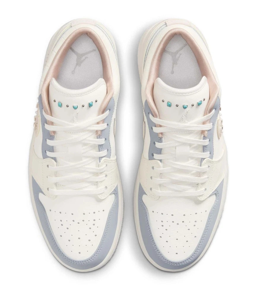 Nike Air Jordan 1 Low IH7323-100 Cream Light Blue Crystal Rhinestone Swoosh Low