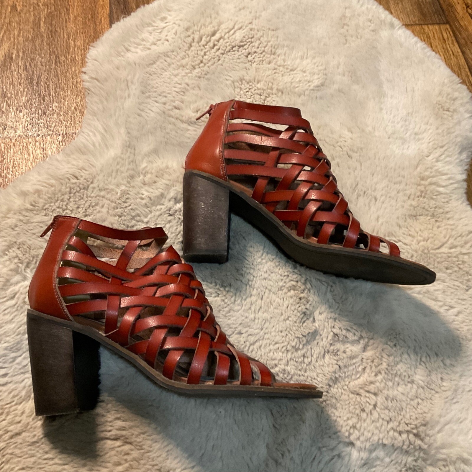 Farylrobin Free People Sandal Woven Brown Leather Size 10 Heeled Open Toe