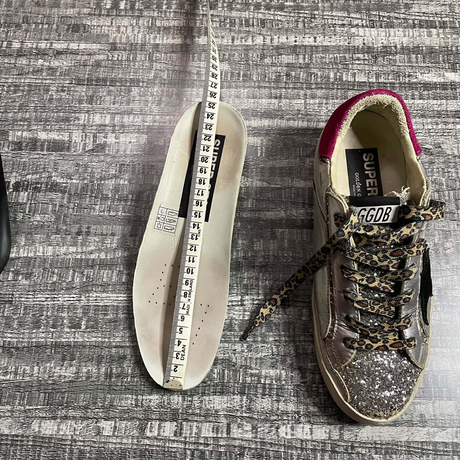 GOLDEN GOOSE SUPERSTAR SILVER GLITTER BLACK STAR PINK HEEL LEOPARD LACES EU 38