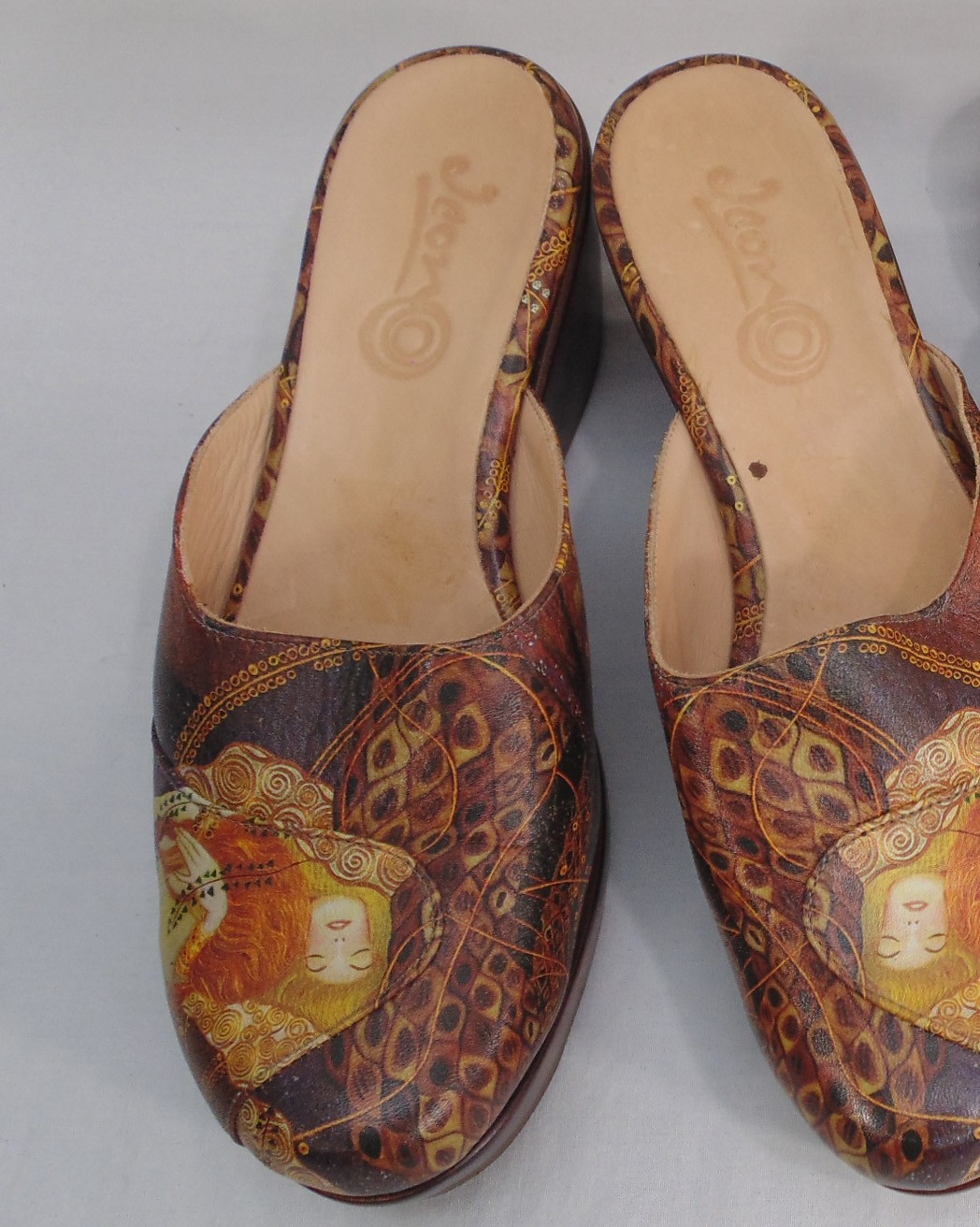 Icon Art Mules Wedge Clog Shoes 7.5 Gustav Klimt’s Water Serpents