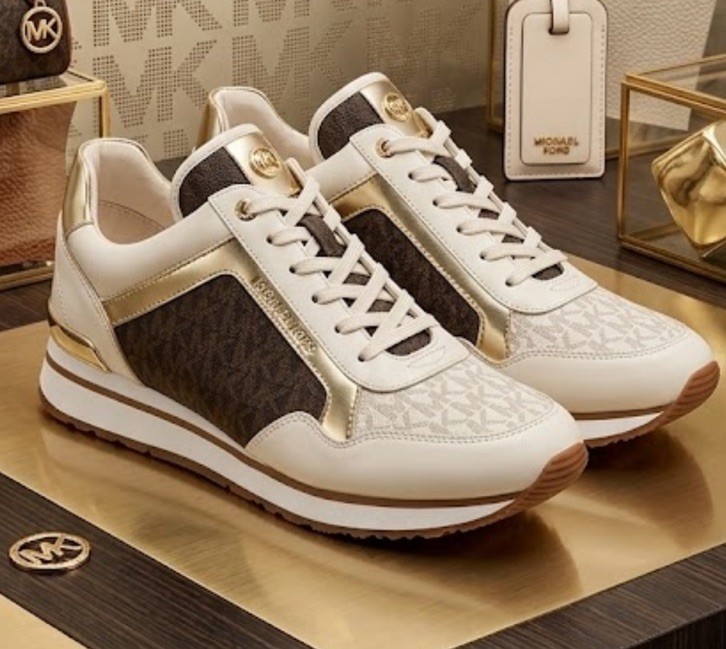 Michael Kors 2020 MADDY TRAINER White Brown Gold MK LOGO SNEAKERS 11M