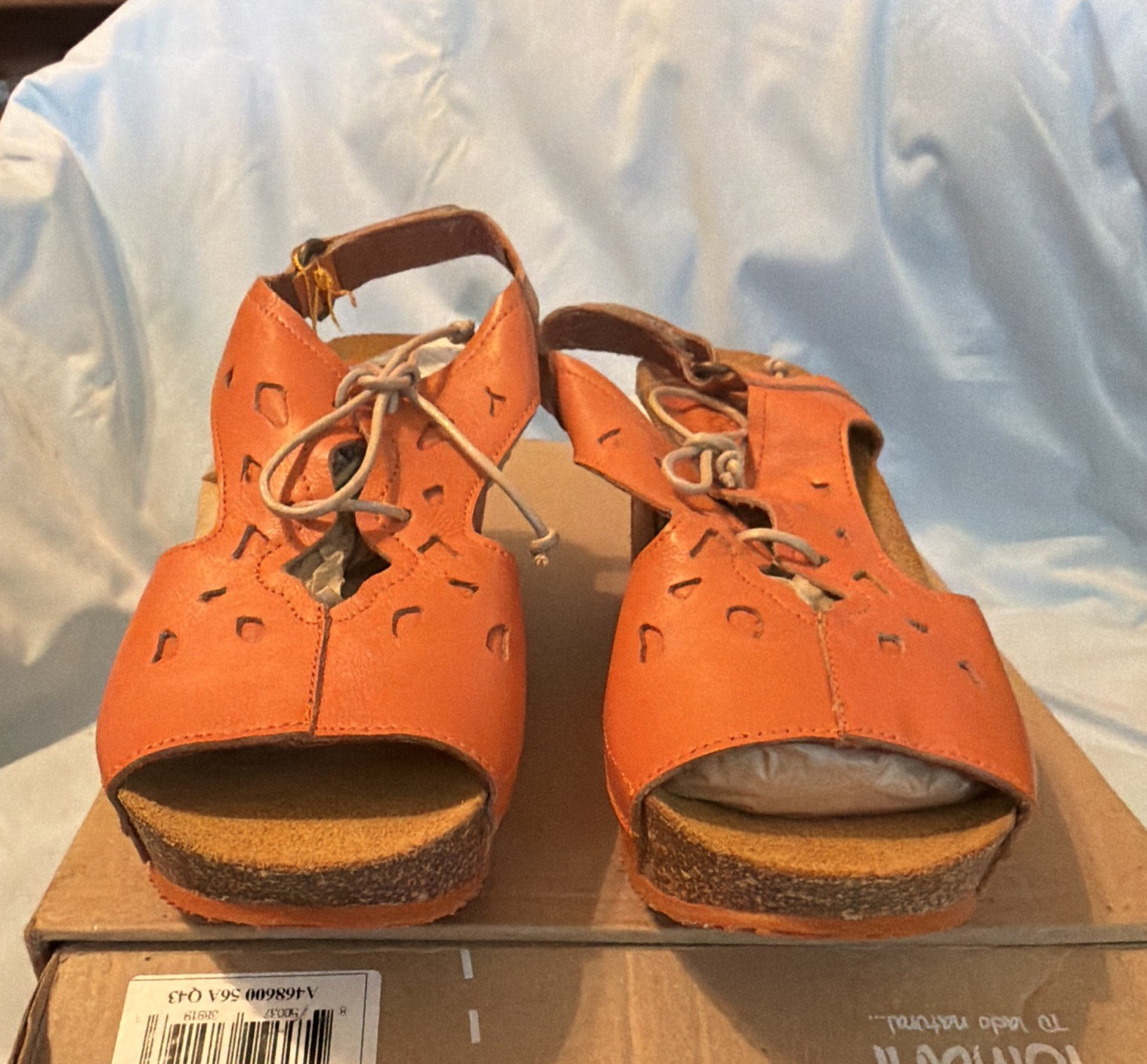 Sergio Tomani Orange Leather Wedge Sandals Women’s US 5 EU 36 Cut-Out Lace