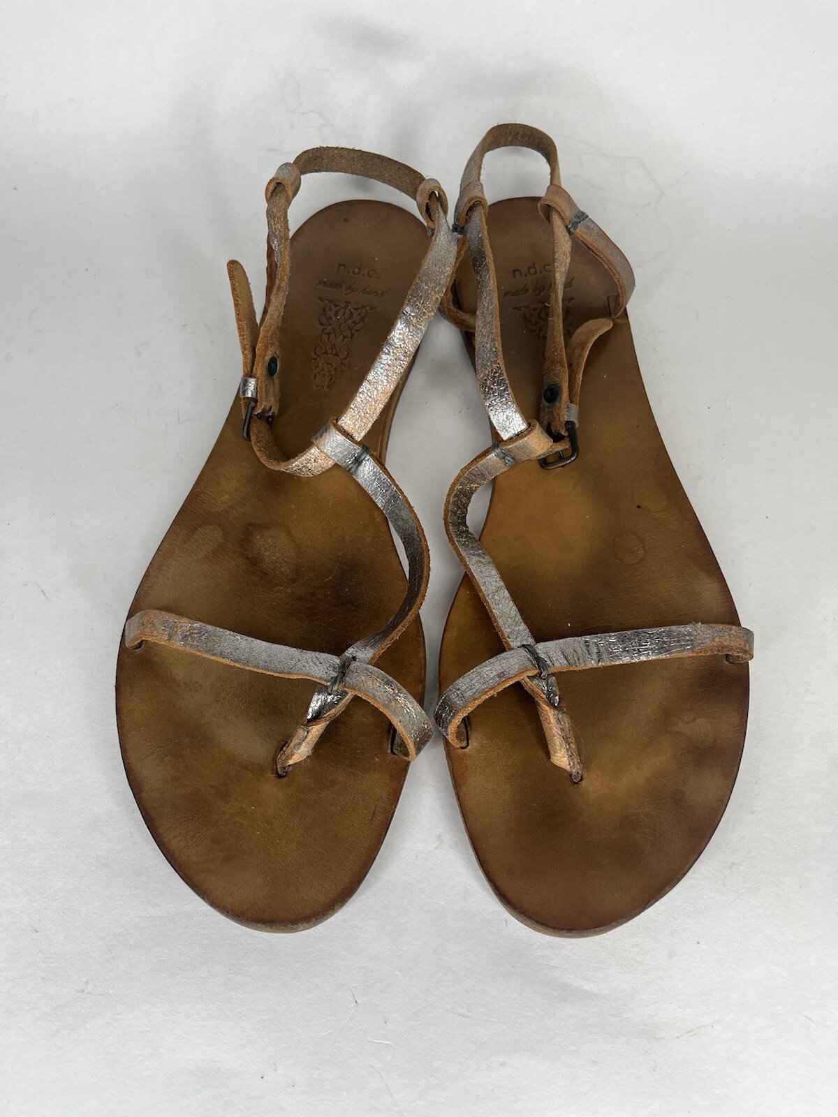 n.d.c. Made by Hand Sandals Women 41US 10 Shoes T-Strap Silver Slingback Strappy