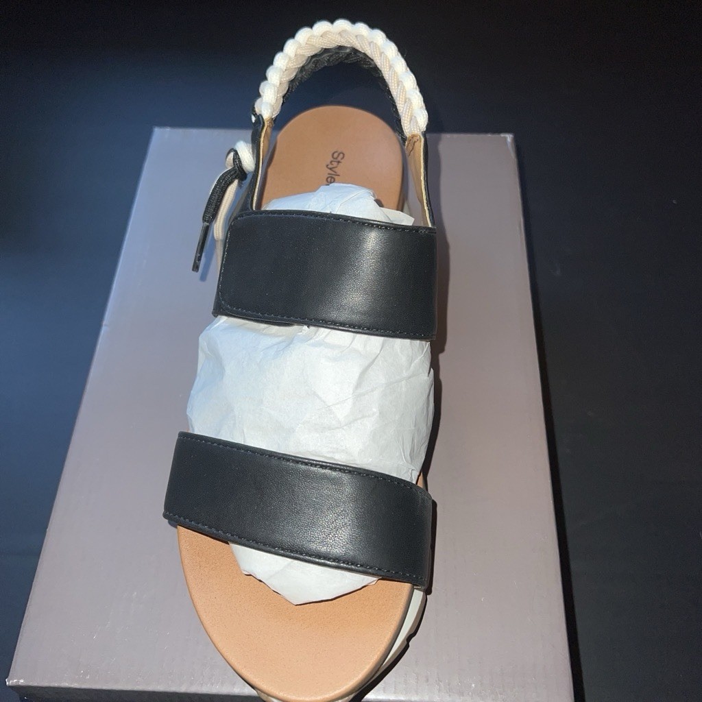 Style&co Women’s Black Strappy Sandals Braided Hook & Loop Adjustable Strap US 8