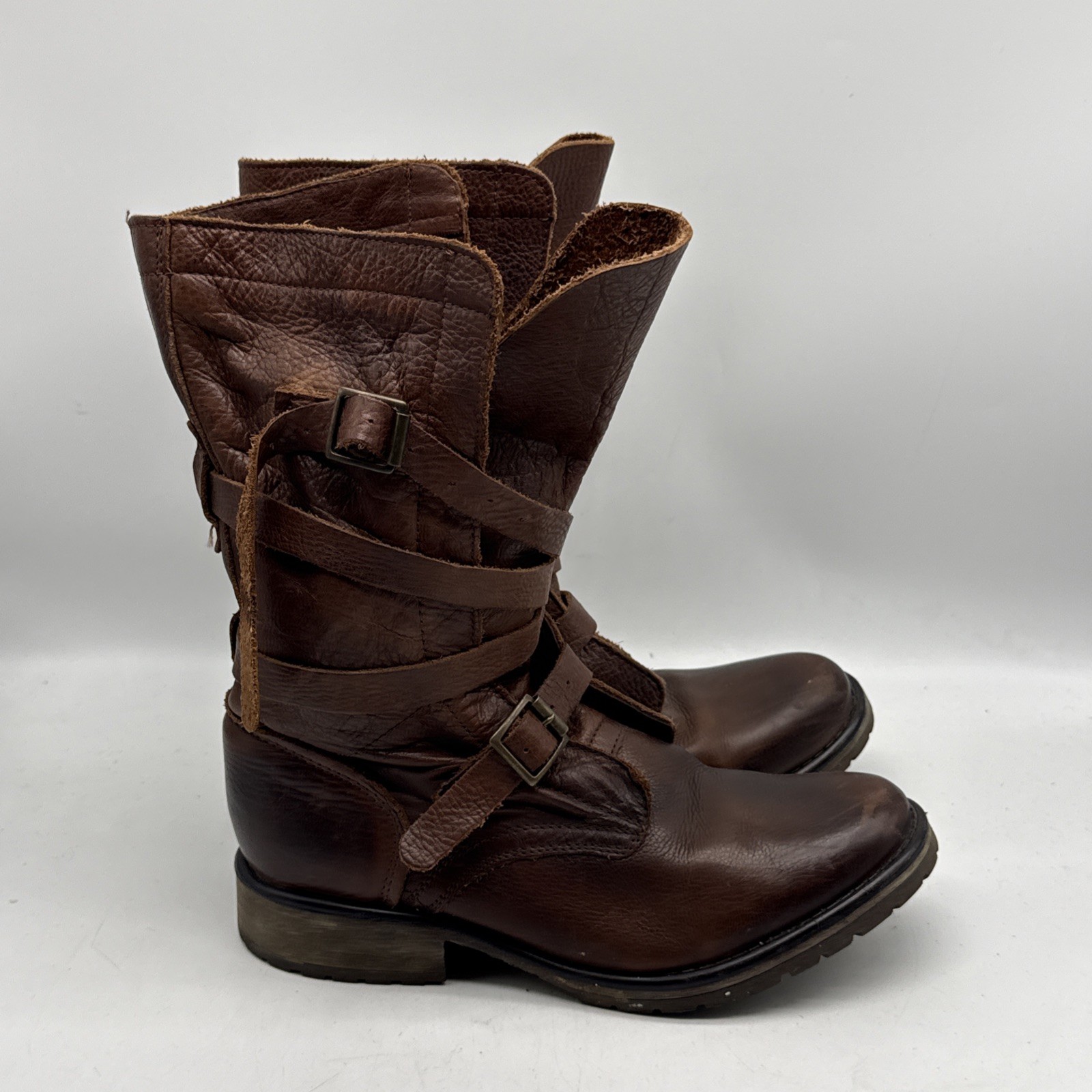Steve Madden Combat Boots 8.5M Banddit Leather Moto Grunge Distress