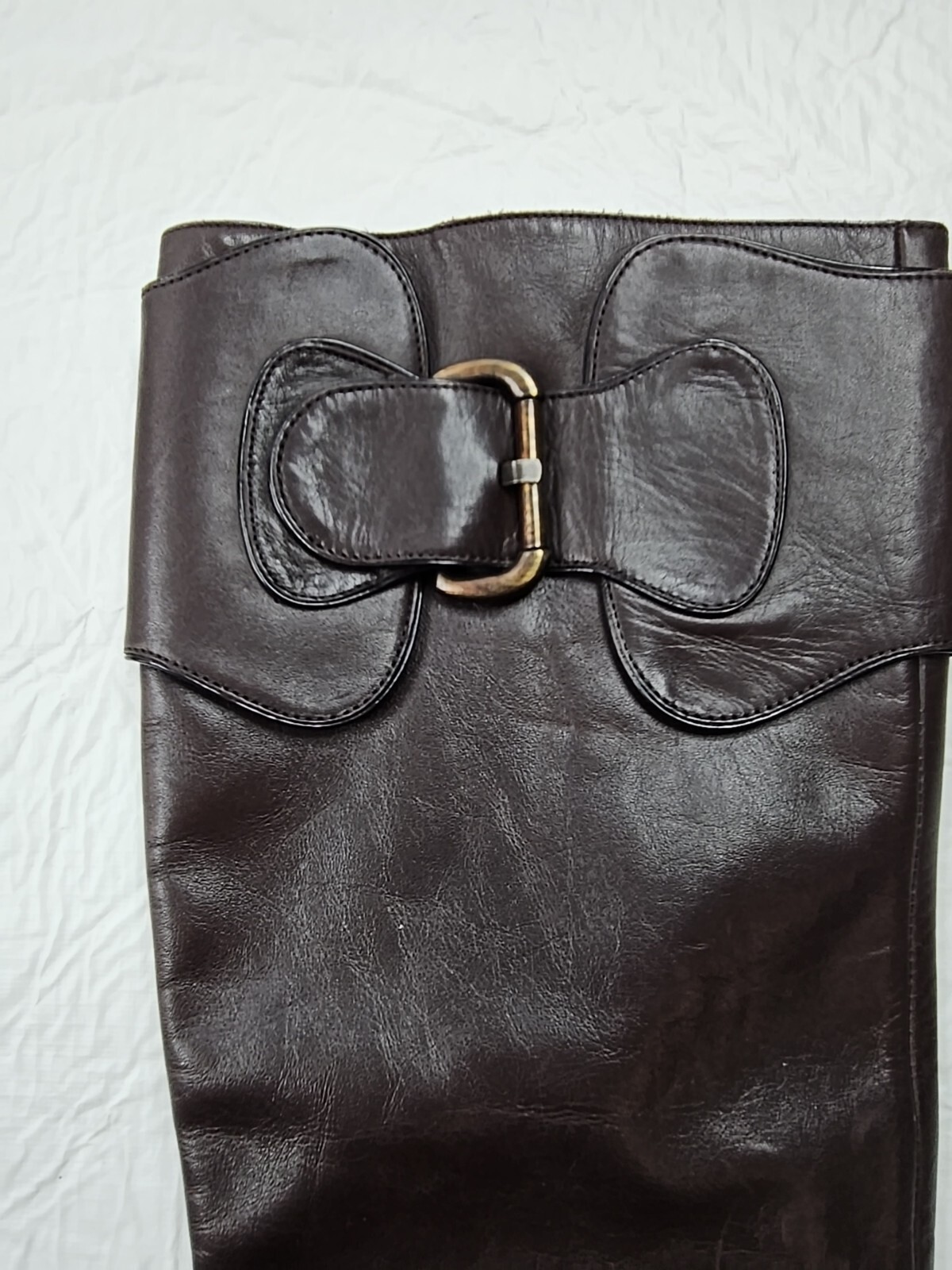 Antonio Melani Brit Boot Women Size 8M Brown Leather Knee High Buckle Zip 3.25″