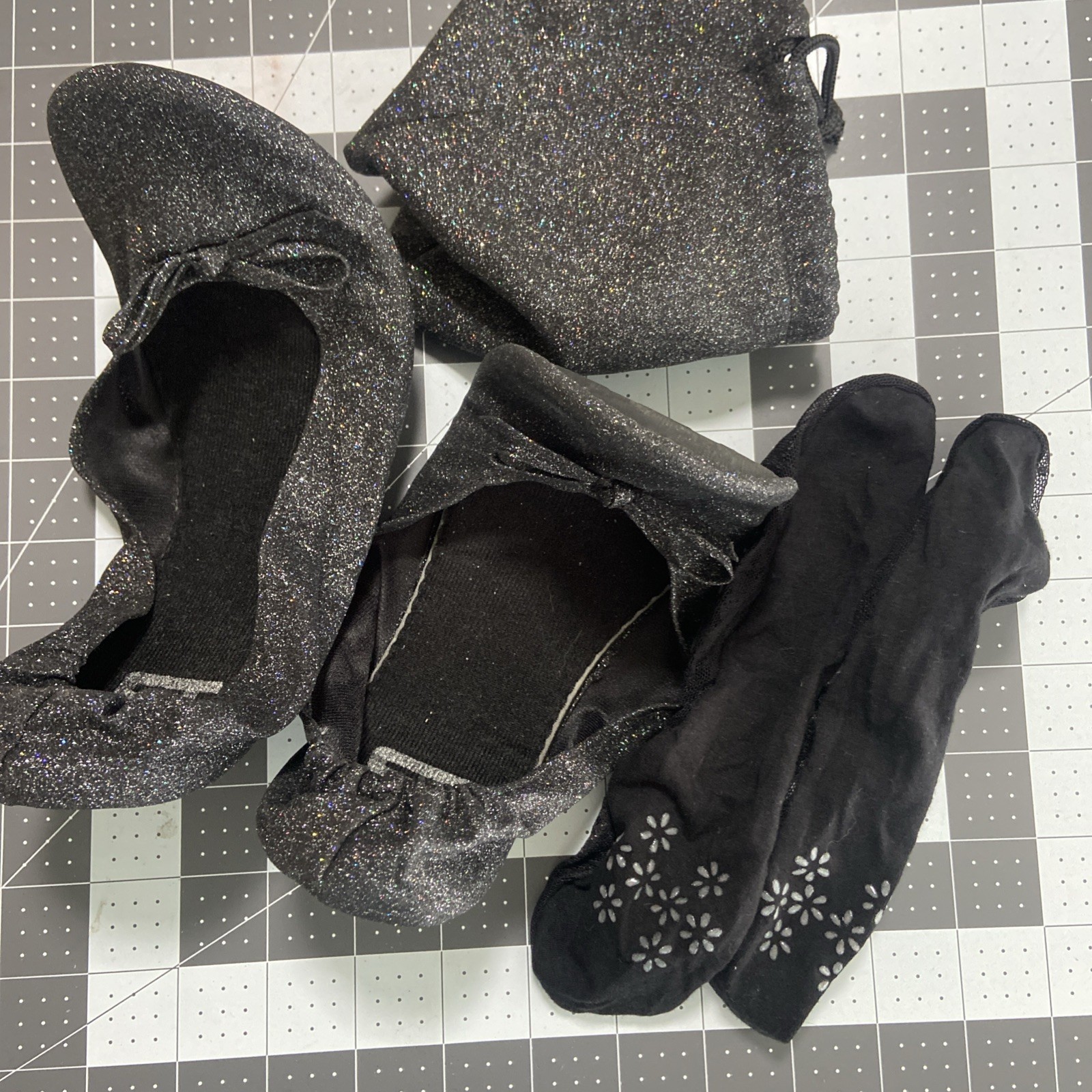 Silky toes ballerina Slippers With Lace Socks And Matching Bag size Large.