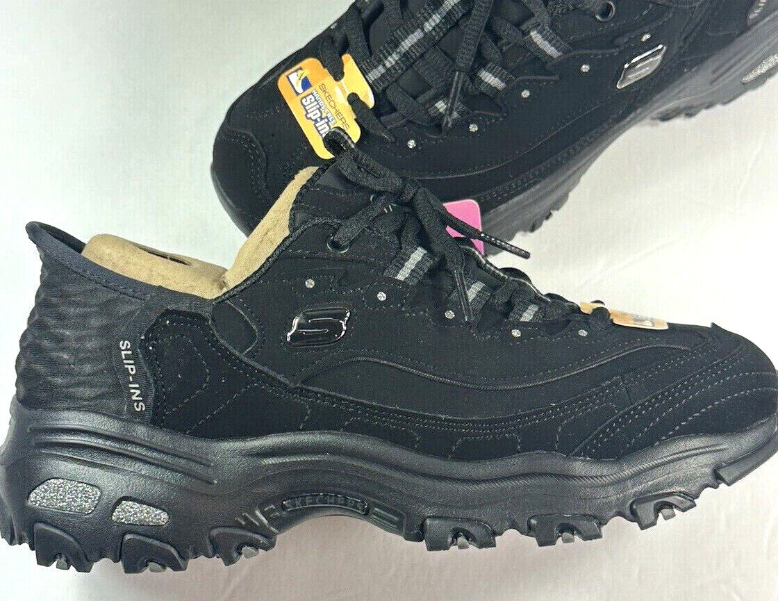 Skechers / D’Lites Slip Ins / STEP IN / BLACK / Air Cooled Memory Foam Reg $85
