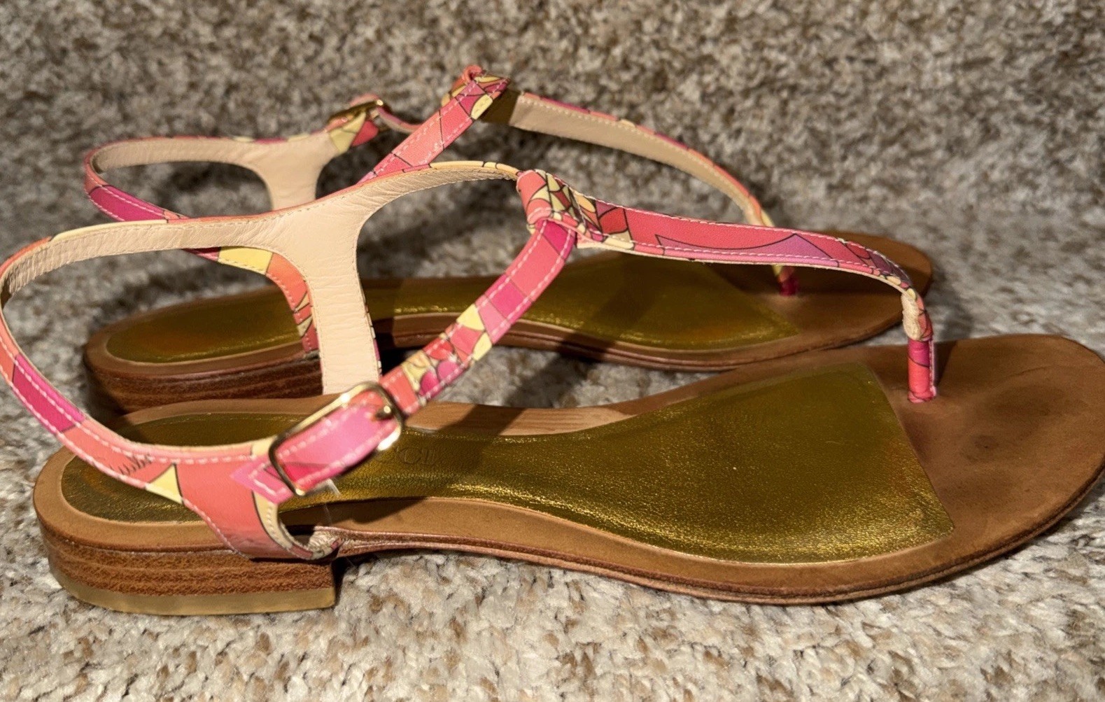 emilio pucci Coral Red Yellow Geometric italy Slingback Sandals 38