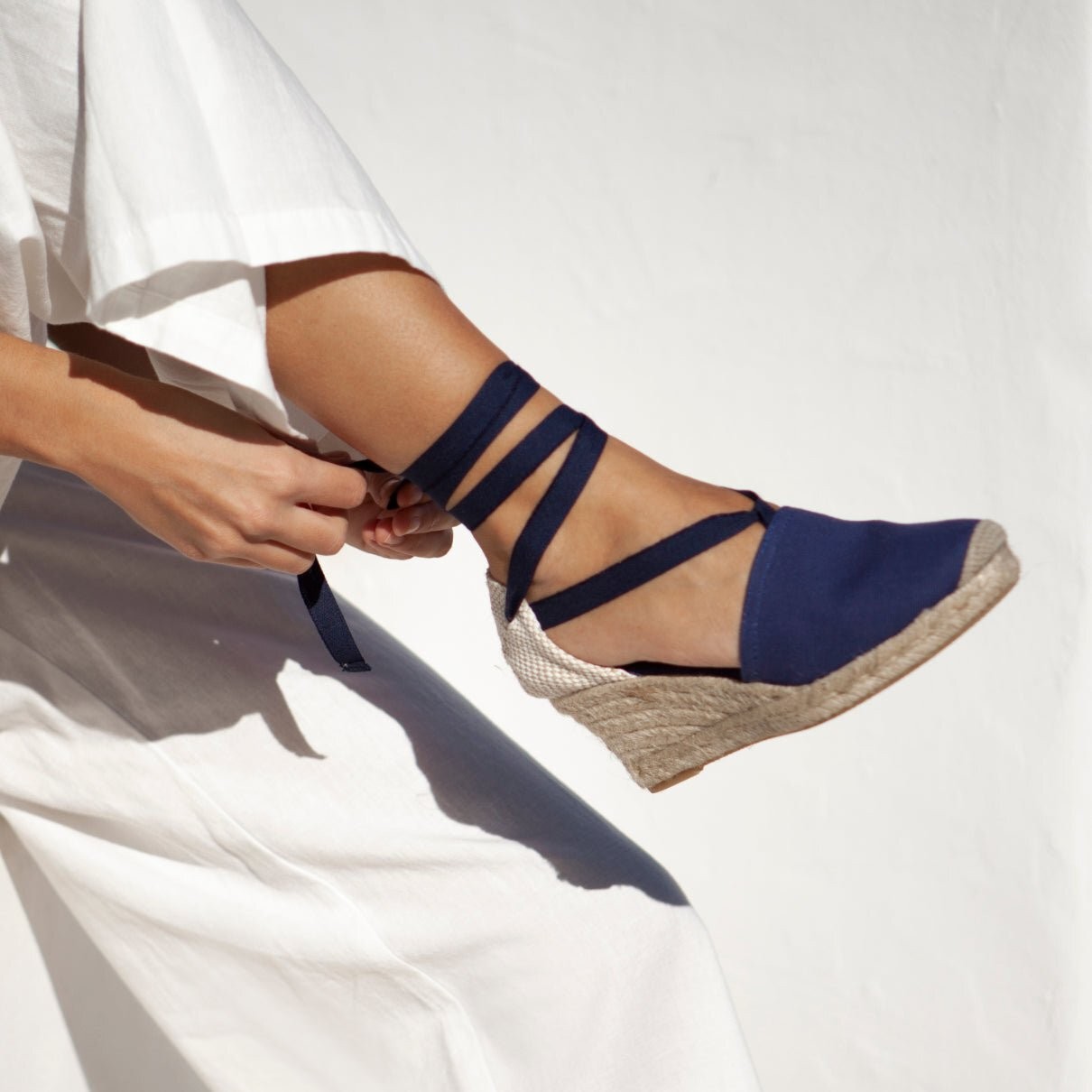 Almanera Sustainable, Eco Friendly, Vegan Canvas Espadrille Wedges – Navy