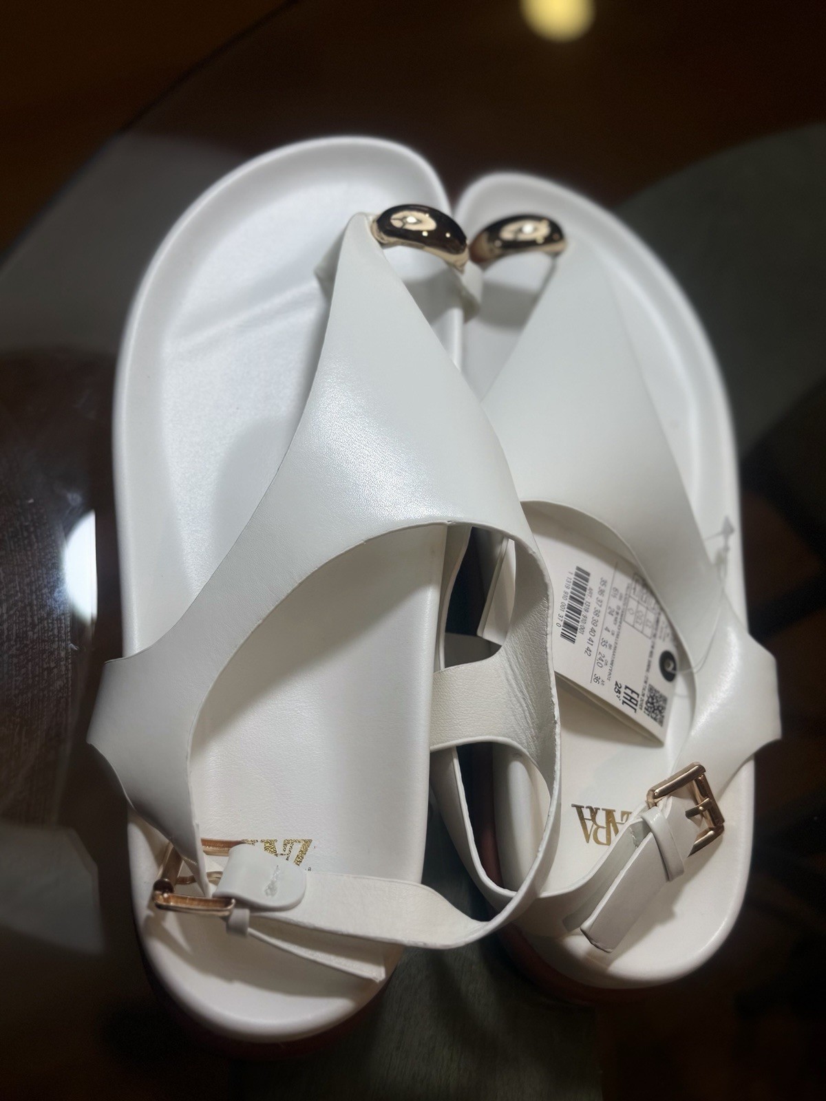 ZARA Women’s White Strappy Ankle Strap Buckle Flat Sandals Casual EU 39