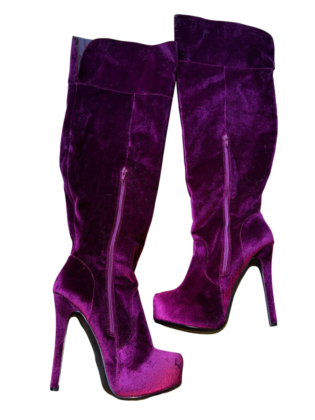 Platform Burgundy Velvet Over The Knee High Heel Boots Size 9.5 Goth Sexy Vamp