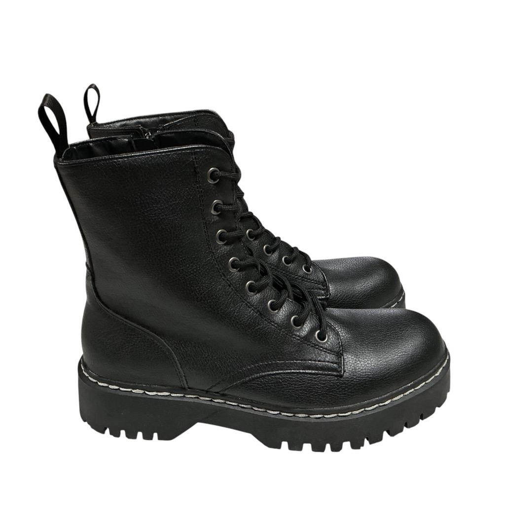 Sincerely Jules Combat Boots Women 7.5 Black Lace Up Side Zip Faux Leather Vegan