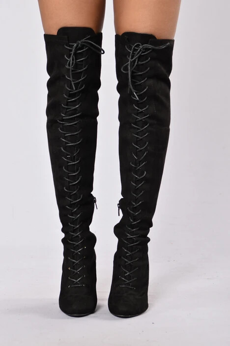 Love Me Long Time Boot Black Fashion Nova Thigh High Over the Knee Boots 6 NIB